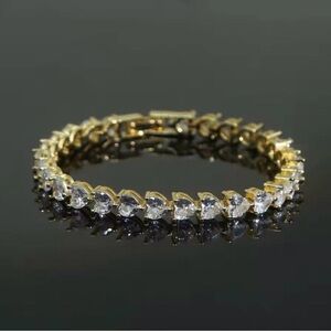 Gold Tennis heart Bracelet 7inch